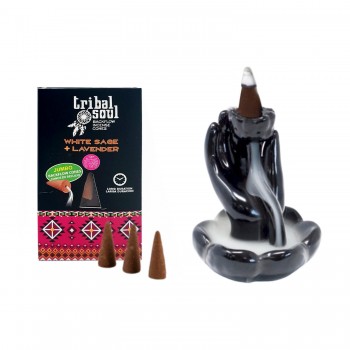 Baltasis šalavijas + levanda - Tribal Soul Backflow Incense kūginiai smilkalai Hari Darshan