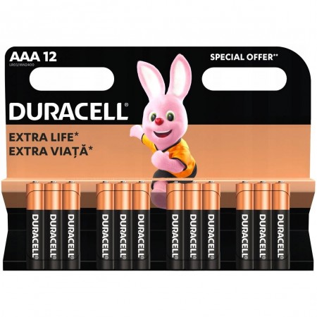 Duracell AAA Basic LR03 1.5V šarminės baterijos 12 vnt.