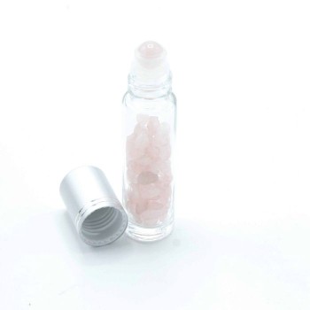 Rutulinis buteliukas su kristalais sidabro spalvos dangteliu - Rose Quartz