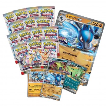 Pokemon Scarlet & Violet: Prismatic Evolutions Lucario ex & Tyranitar ex Premium Collection rinkinys Pokemon Scarlet & Violet: Prismatic Evolutions Lucario ex & Tyranitar ex Premium Collection rinkinys