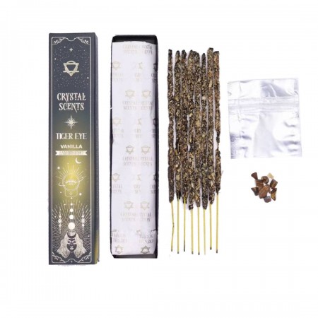 Vanilės aromato natūralūs smilkalai su Tigro Akies kristalais Crystal Scents Vanilės aromato natūralūs smilkalai su Tigro Akies kristalais Crystal Scents