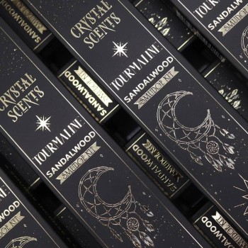 Sandalmedžio aromato natūralūs smilkalai su Turmalino kristalais Crystal Scents Sandalmedžio aromato natūralūs smilkalai su Turmalino kristalais Crystal Scents