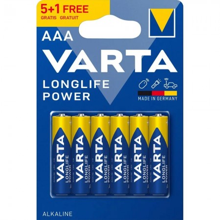 Varta AAA Longlife Power LR03 šarminės baterijos 6 vnt. Varta AAA Longlife Power LR03 šarminės baterijos 6 vnt.