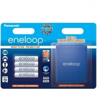Panasonic Eneloop AAA 750mAh įkraunamos baterijos 4 vnt. ir baterijų dėklas