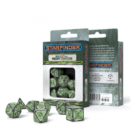 Starfinder Against The Aeon Throne kauliukų rinkinys pilkos ir žalios sp