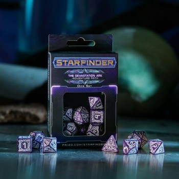 Starfinder Devastation Ark kauliukų rinkinys violetinės ir baltos spalvos