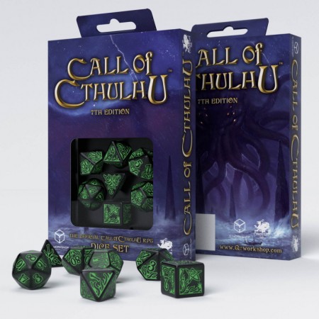 Call Of Cthulhu 7th Edition kauliukų rinkinys juodos ir žalios sp