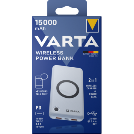 Varta Wireless Power bank-charger Energy 15000mAh 57908 išorinė baterija (powerbank)-pakrovėjas