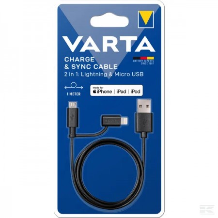 Varta Charge & sync cable 2in1: Lightning & Micro USB 57943 laidas