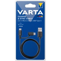 Varta Charge & sync cable 2in1: Micro USB & USB Type C laidas