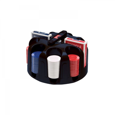 Bicycle besisukantis pokerio žetonų (poker chip rack) stovas su rankena, 200x žetonų, 2 kortų kaladėlės
