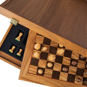 Olive Burl Šachmatų rinkinys su Staunton Chessmen figūrėlėmis Manopoulos