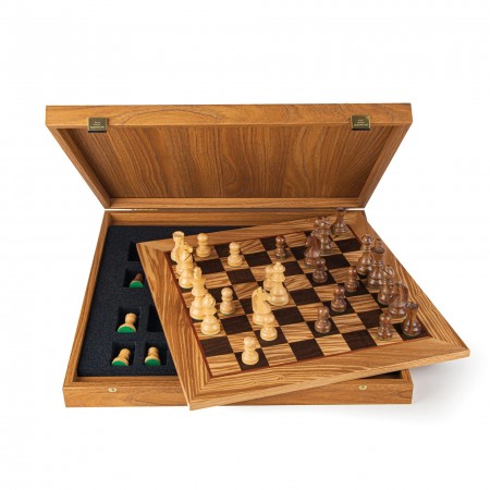 Olive Burl Šachmatų rinkinys su Staunton Chessmen figūrėlėmis Manopoulos