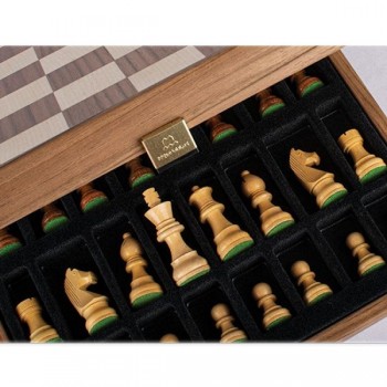 Staunton Walnut medinių šachmatų rinkinys su 27cm Inkrustuota lenta Manopoulos