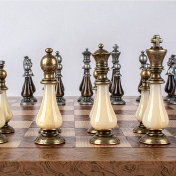 Pearl/Metal style Šachmatų rinkinys 50x50cm Riešutas /Ąžuolas Manopoulos