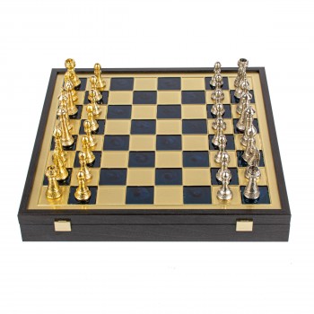 „Classic Metal Staunton“ metalinių šachmatų rinkinys su 41cm lenta ant dėžės Manopoulos