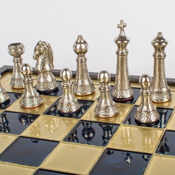 „Classic Metal Staunton“ metalinių šachmatų rinkinys su 41cm lenta ant dėžės Manopoulos